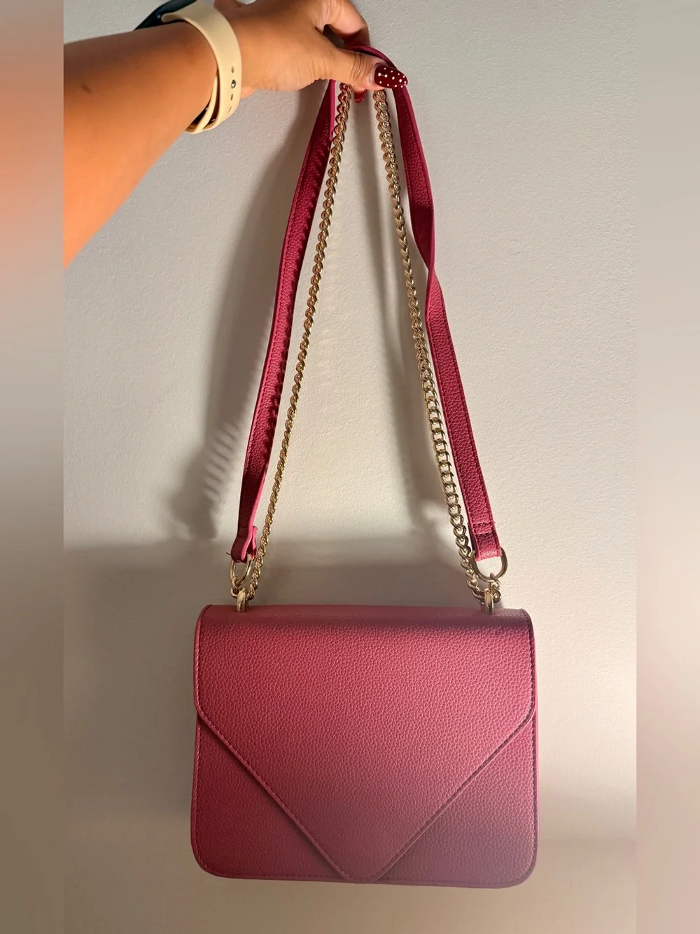 Women's Magenta Pink Chain Shoulder Bag - Sleek Envelope Crossbody